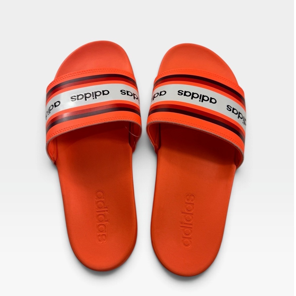 Adidas Adilette Comfort Slides Womens 9 Orange Black EG1865 Striped Sandals NEW
